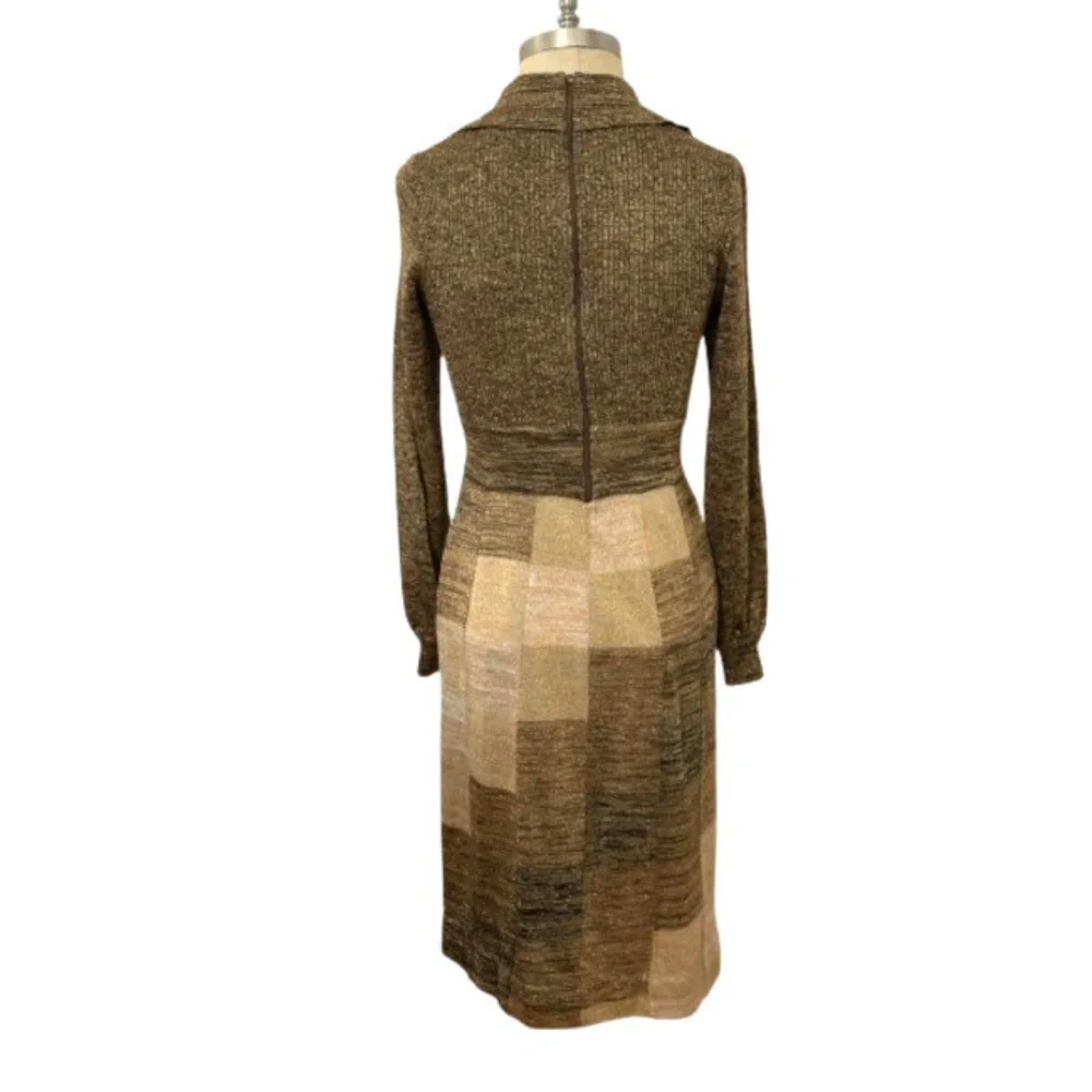 Vtg 70s Ian By Shayne Gold Black Metallic Knit Dress 7/8_5